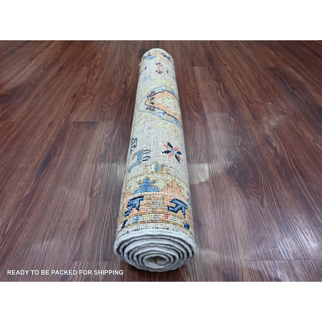 2'6" x 5'9" New Hand Knotted Grey Wool Runner Oriental Rug - MOA10220676