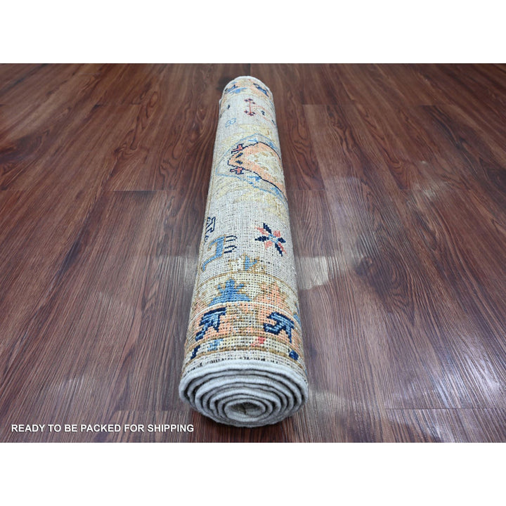 2'6" x 5'9" New Hand Knotted Grey Wool Runner Oriental Rug - MOA10220676