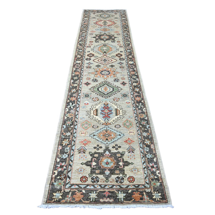 2'9" x 11'11" New Hand Knotted Grey Wool Runner Oriental Rug - MOA10220677