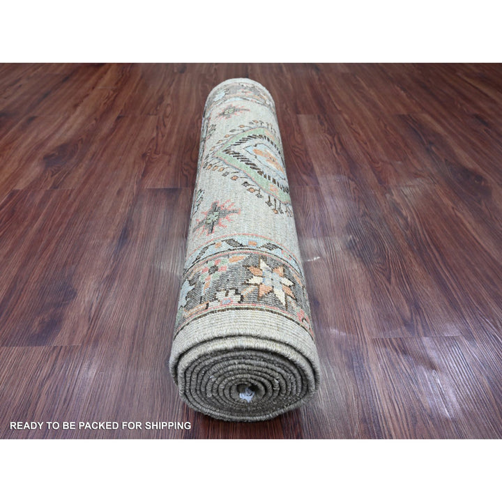 2'9" x 11'11" New Hand Knotted Grey Wool Runner Oriental Rug - MOA10220677