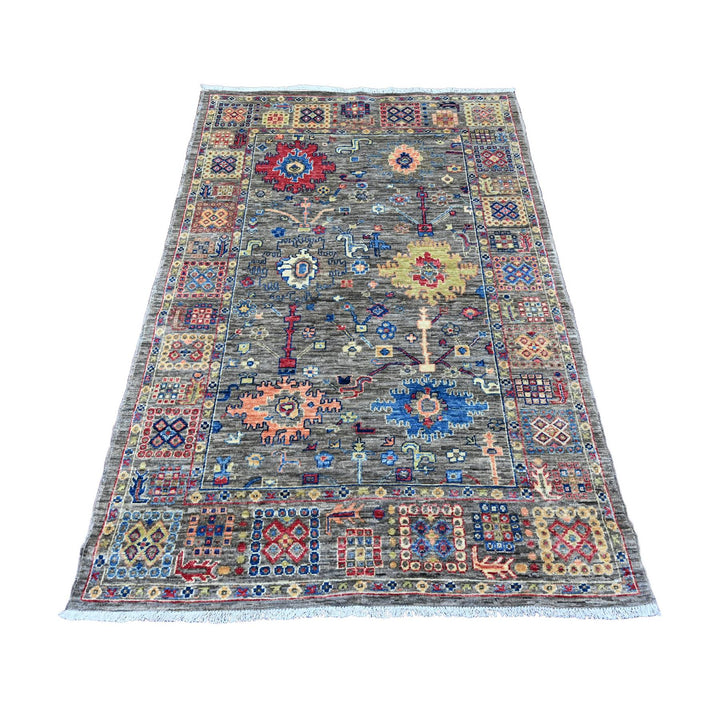 3'11" x 5'11" New Hand Knotted Grey Wool Rectangle Oriental Rug - MOA10220696