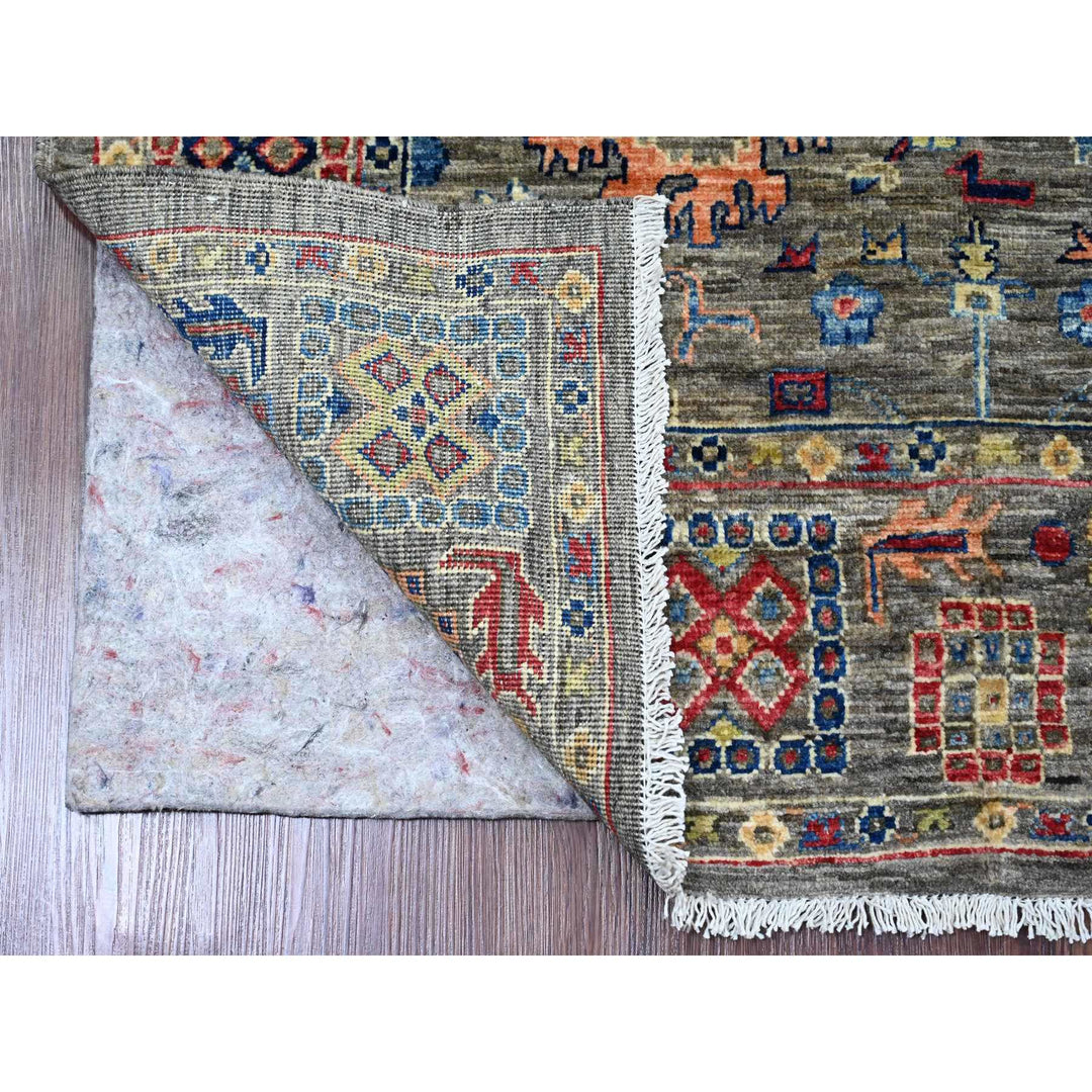 3'11" x 5'11" New Hand Knotted Grey Wool Rectangle Oriental Rug - MOA10220696