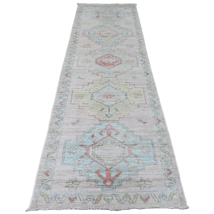 3'1" x 10'0" New Hand Knotted Pink Wool Runner Oriental Rug - MOA10220698