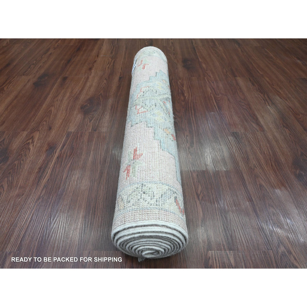 3'1" x 10'0" New Hand Knotted Pink Wool Runner Oriental Rug - MOA10220698