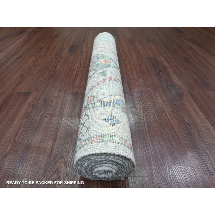 3'2" x 10'5" New Hand Knotted Grey Wool Runner Oriental Rug - MOA10220699
