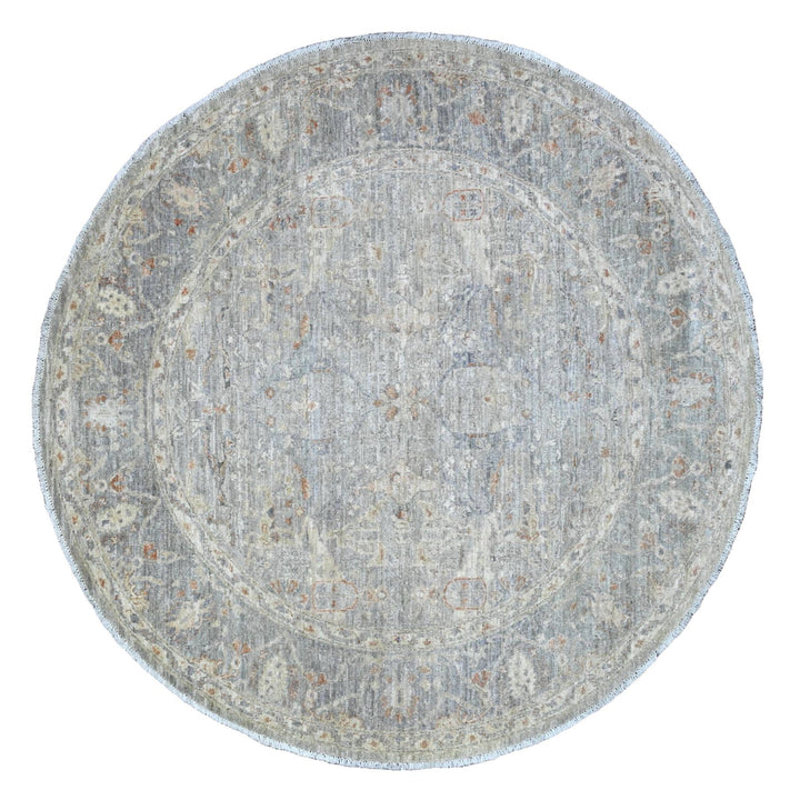 5'11" x 5'11" New Hand Knotted Grey Wool Round Oriental Rug - MOA10220730