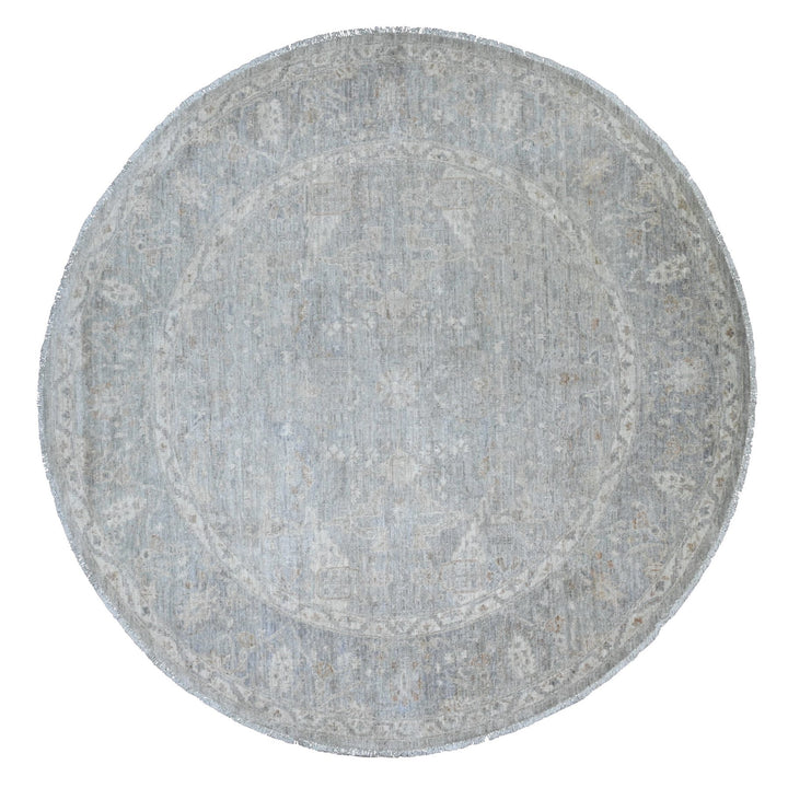 7'8" x 7'10" New Hand Knotted Grey Wool Round Oriental Rug - MOA10220731