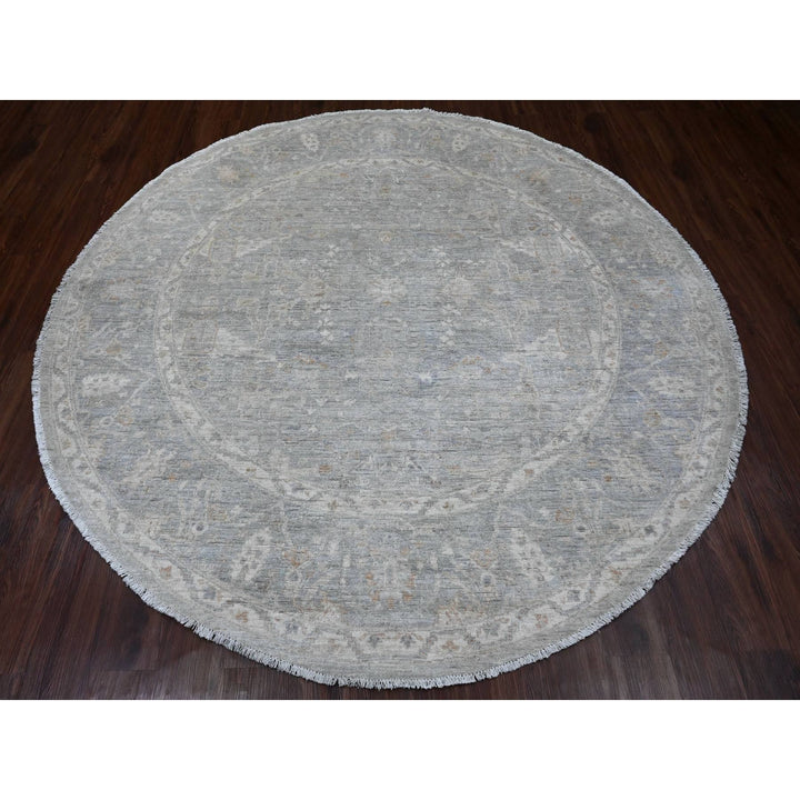 7'8" x 7'10" New Hand Knotted Grey Wool Round Oriental Rug - MOA10220731
