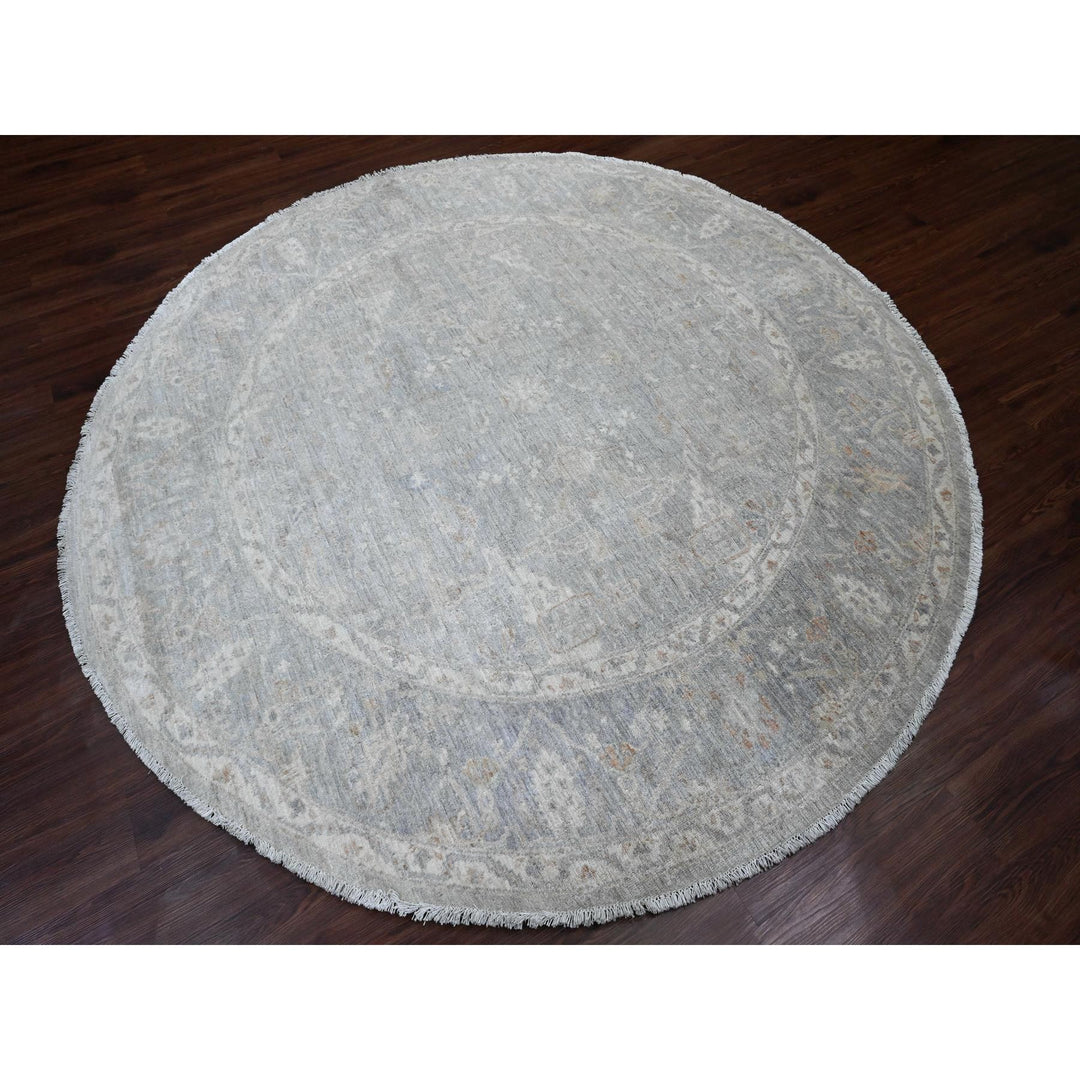 7'8" x 7'10" New Hand Knotted Grey Wool Round Oriental Rug - MOA10220731