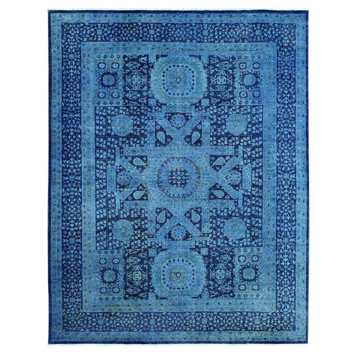9'0" x 11'5" New Hand Knotted Blue Wool Rectangle Oriental Rug - MOA10220733
