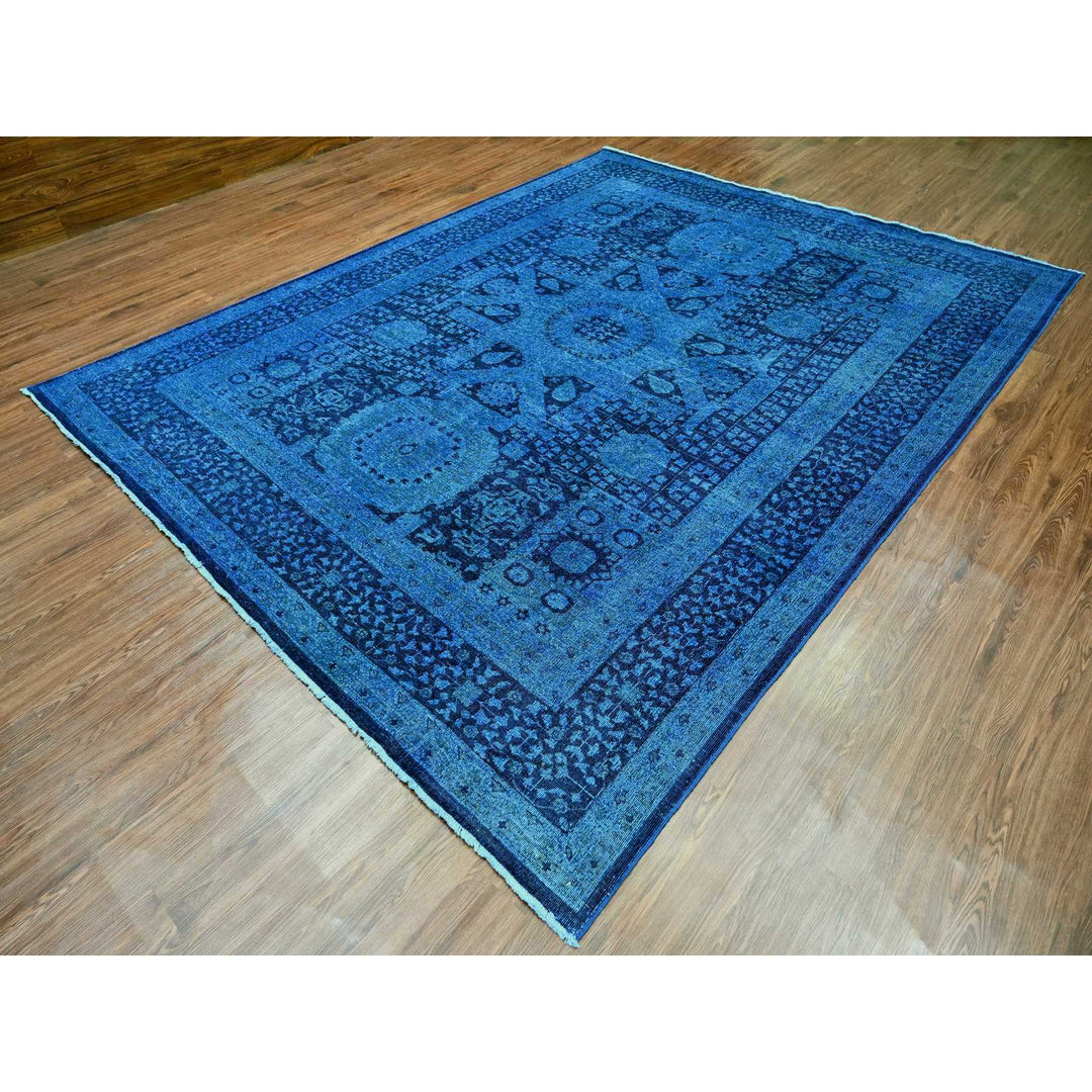 9'0" x 11'5" New Hand Knotted Blue Wool Rectangle Oriental Rug - MOA10220733