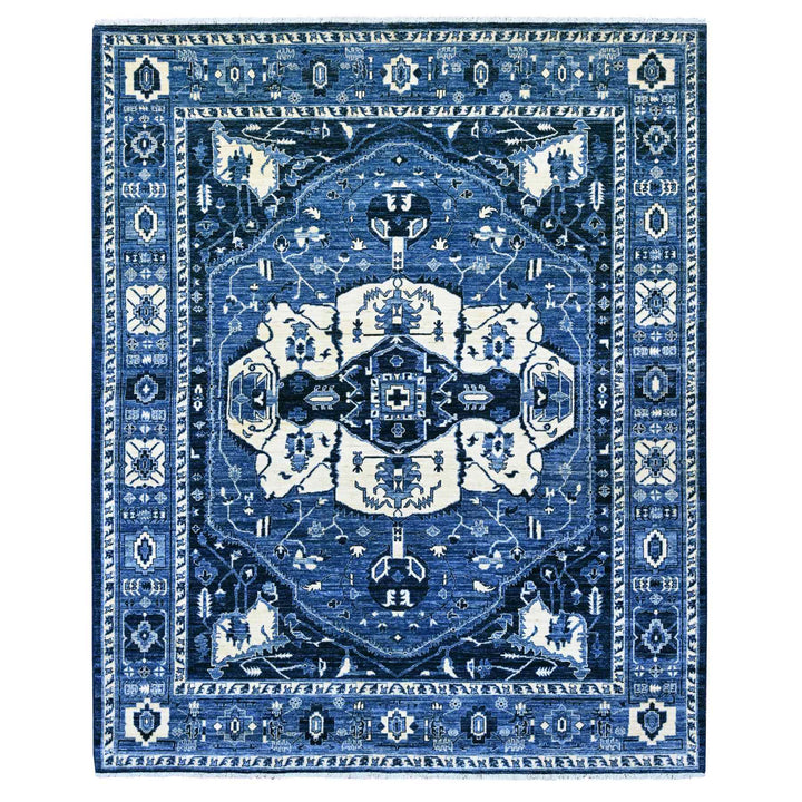8'2" x 9'9" New Hand Knotted Blue Wool Rectangle Oriental Rug - MOA10220739