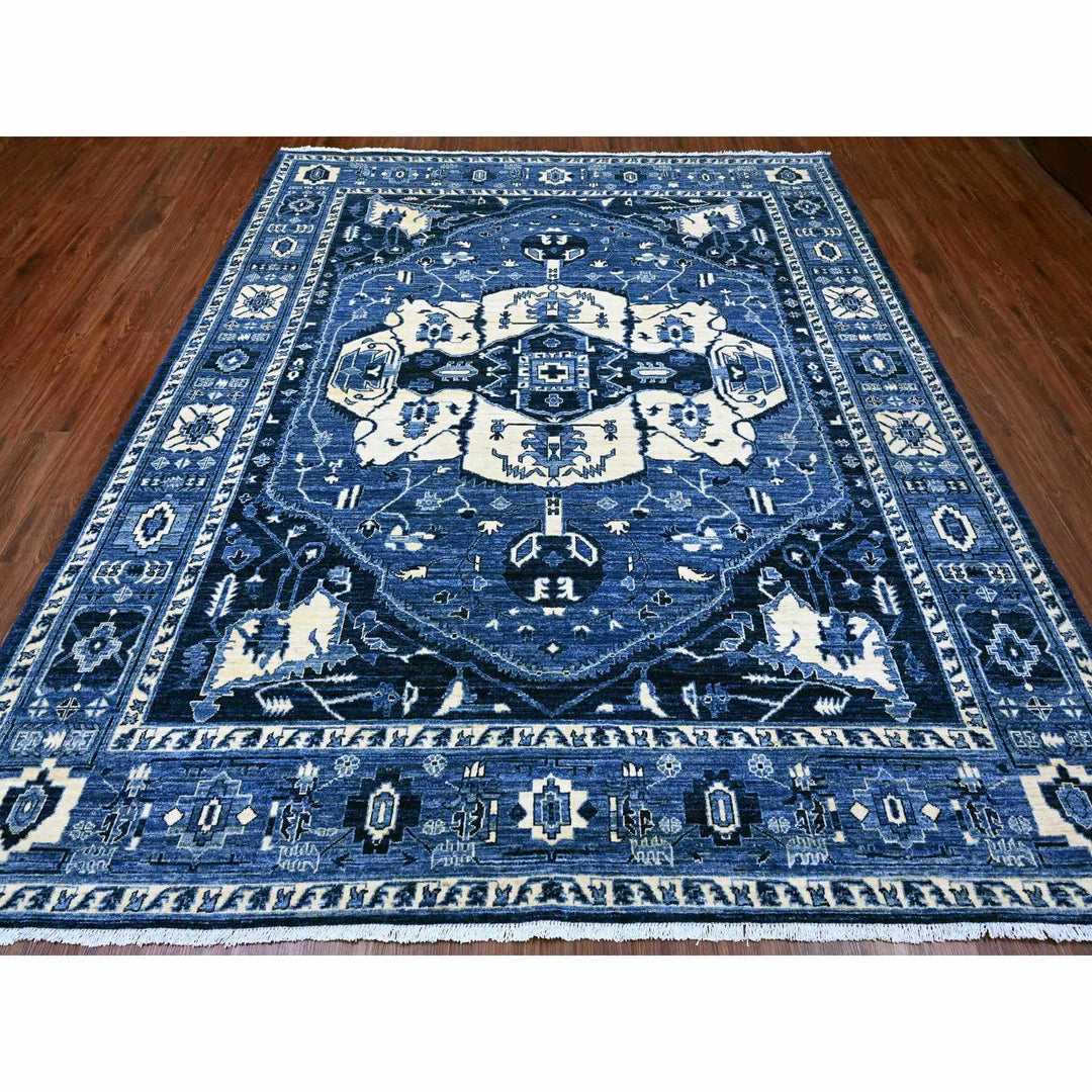 8'2" x 9'9" New Hand Knotted Blue Wool Rectangle Oriental Rug - MOA10220739
