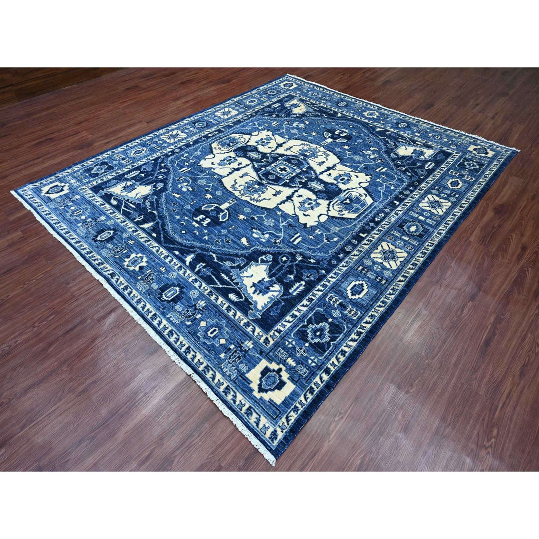 8'2" x 9'9" New Hand Knotted Blue Wool Rectangle Oriental Rug - MOA10220739