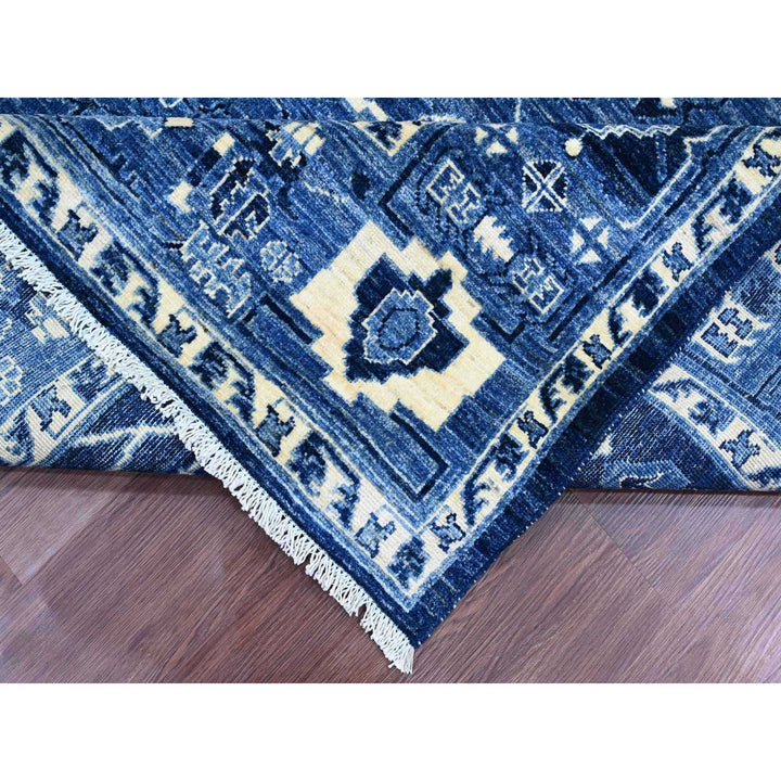 8'2" x 9'9" New Hand Knotted Blue Wool Rectangle Oriental Rug - MOA10220739