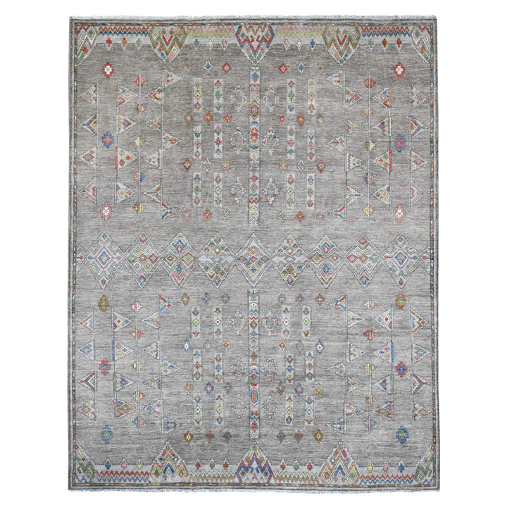 9'1" x 11'5" New Hand Knotted Grey Wool Rectangle Oriental Rug - MOA10220740