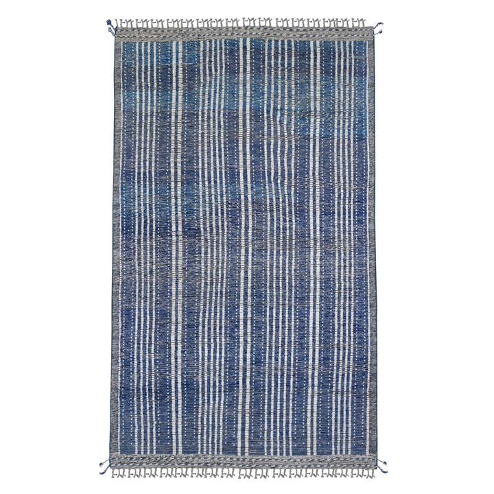 6'0" x 10'4" New Hand Knotted Blue Wool Rectangle Oriental Rug - MOA10220741