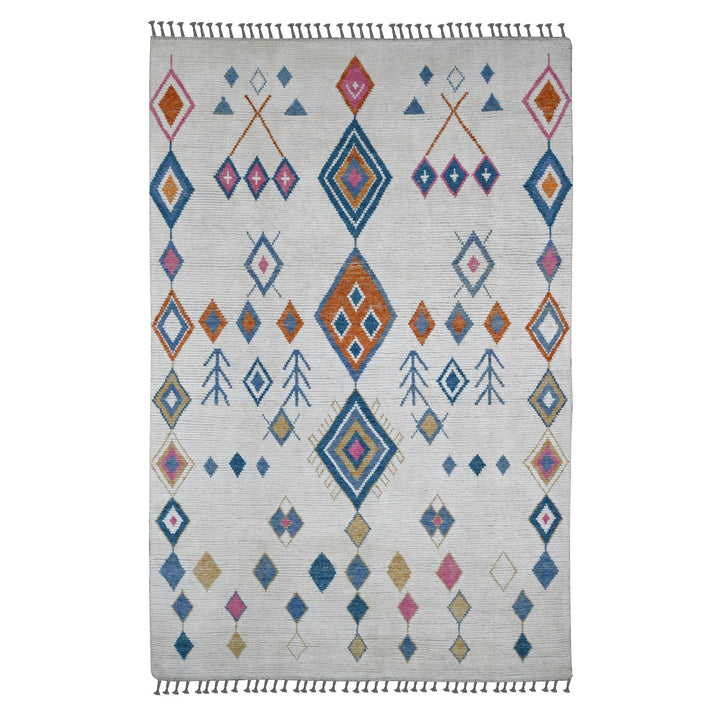 6'0" x 9'3" New Hand Knotted Ivory Wool Rectangle Oriental Rug - MOA10220742