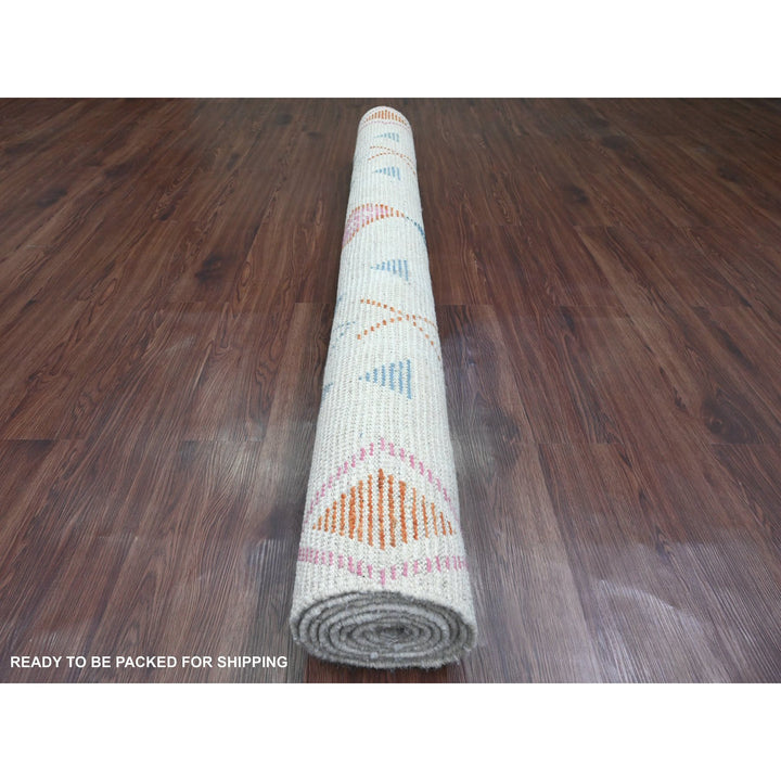 6'0" x 9'3" New Hand Knotted Ivory Wool Rectangle Oriental Rug - MOA10220742