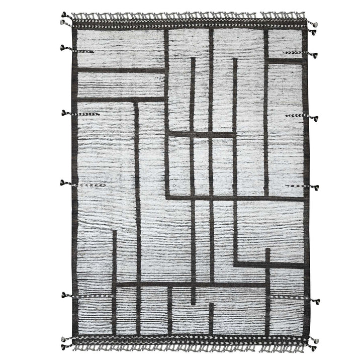 6'6" x 8'11" New Hand Knotted Ivory Wool Rectangle Oriental Rug - MOA10220743