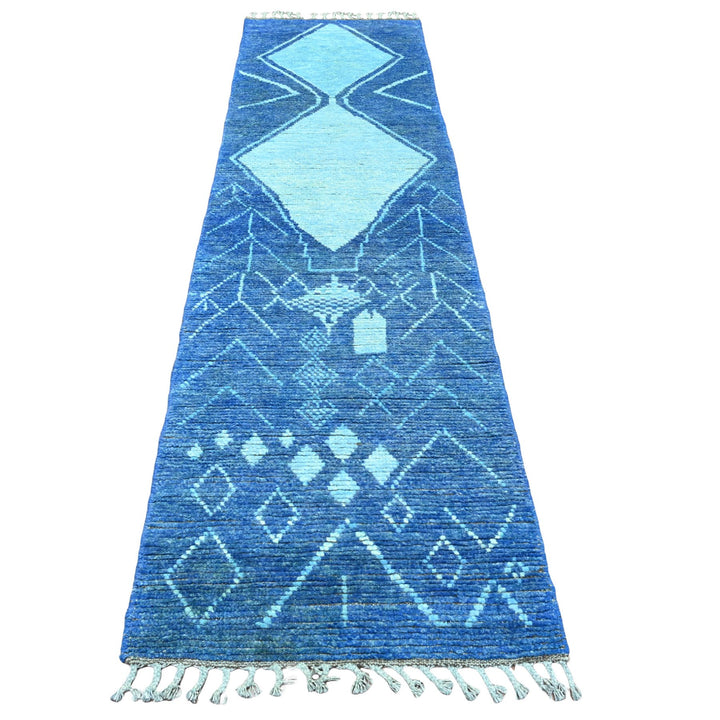 2'10" x 10'3" New Hand Knotted Blue Wool Runner Oriental Rug - MOA10220746