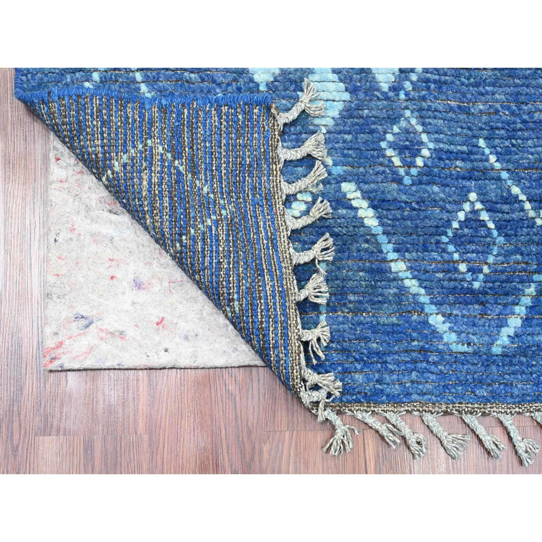 2'10" x 10'3" New Hand Knotted Blue Wool Runner Oriental Rug - MOA10220746