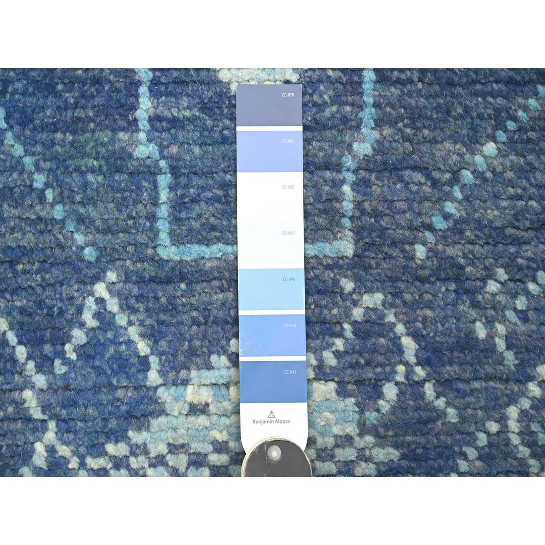 2'10" x 10'3" New Hand Knotted Blue Wool Runner Oriental Rug - MOA10220746