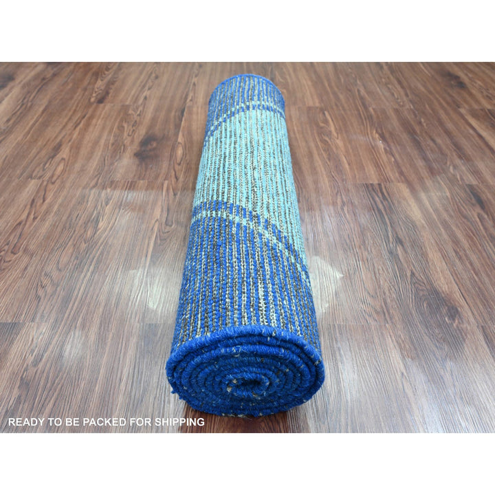2'10" x 10'3" New Hand Knotted Blue Wool Runner Oriental Rug - MOA10220746
