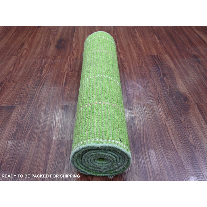 2'6" x 9'1" New Hand Knotted Green Wool Runner Oriental Rug - MOA10220747