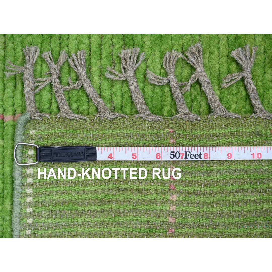 2'6" x 9'1" New Hand Knotted Green Wool Runner Oriental Rug - MOA10220747