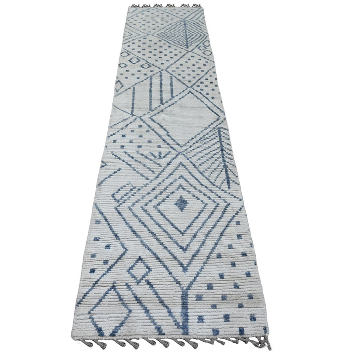 2'5" x 10'6" New Hand Knotted Ivory Wool Runner Oriental Rug - MOA10220748