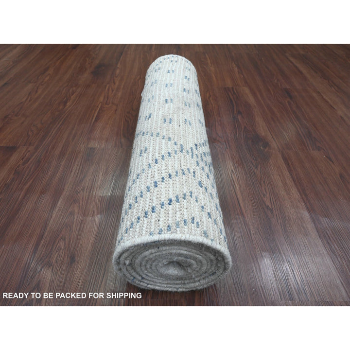 2'5" x 10'6" New Hand Knotted Ivory Wool Runner Oriental Rug - MOA10220748