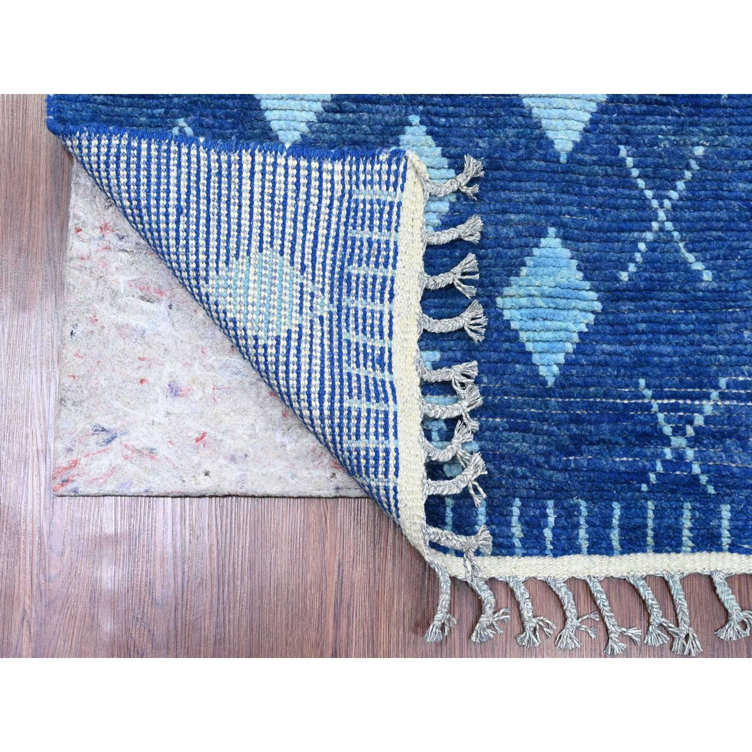 2'9" x 10'7" New Hand Knotted Blue Wool Runner Oriental Rug - MOA10220749