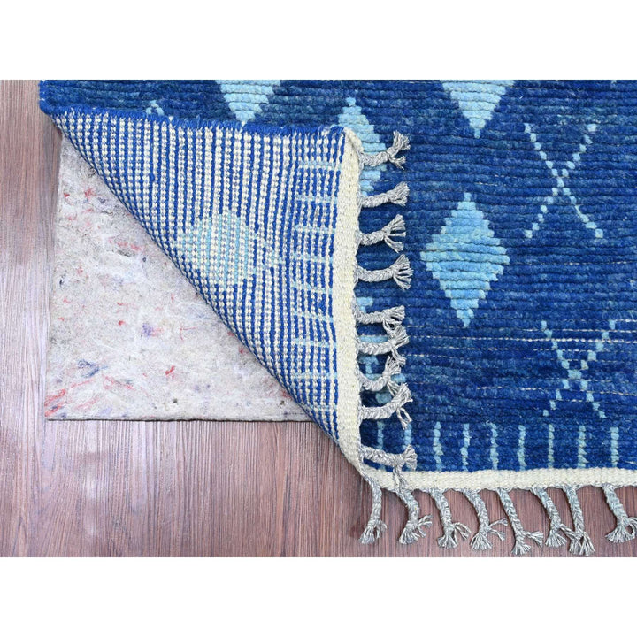 2'9" x 10'7" New Hand Knotted Blue Wool Runner Oriental Rug - MOA10220749