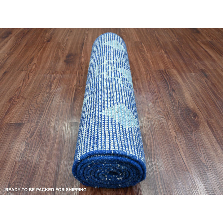 2'9" x 10'7" New Hand Knotted Blue Wool Runner Oriental Rug - MOA10220749
