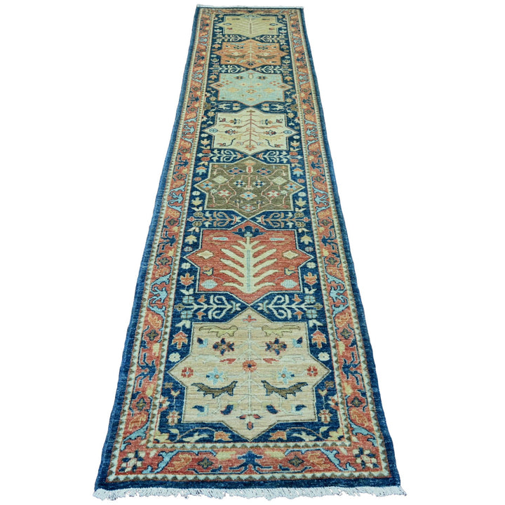 2'7" x 11'9" New Hand Knotted Blue Wool Runner Oriental Rug - MOA10220815