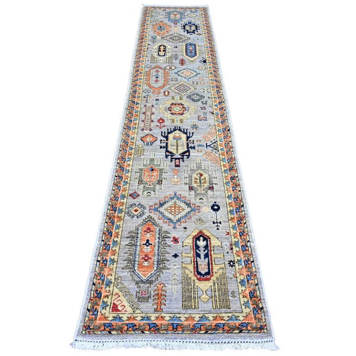 2'5" x 11'11" New Hand Knotted Grey Wool Runner Oriental Rug - MOA10220816