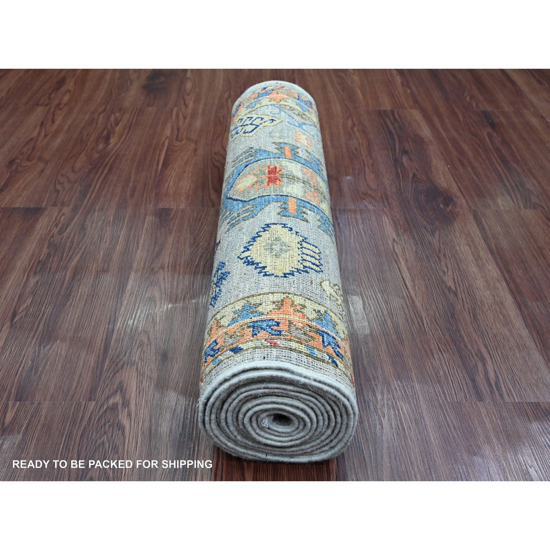 2'5" x 11'11" New Hand Knotted Grey Wool Runner Oriental Rug - MOA10220816