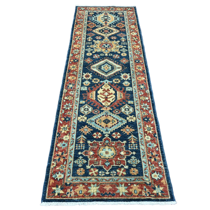2'7" x 7'11" New Hand Knotted Blue Wool Runner Oriental Rug - MOA10220819