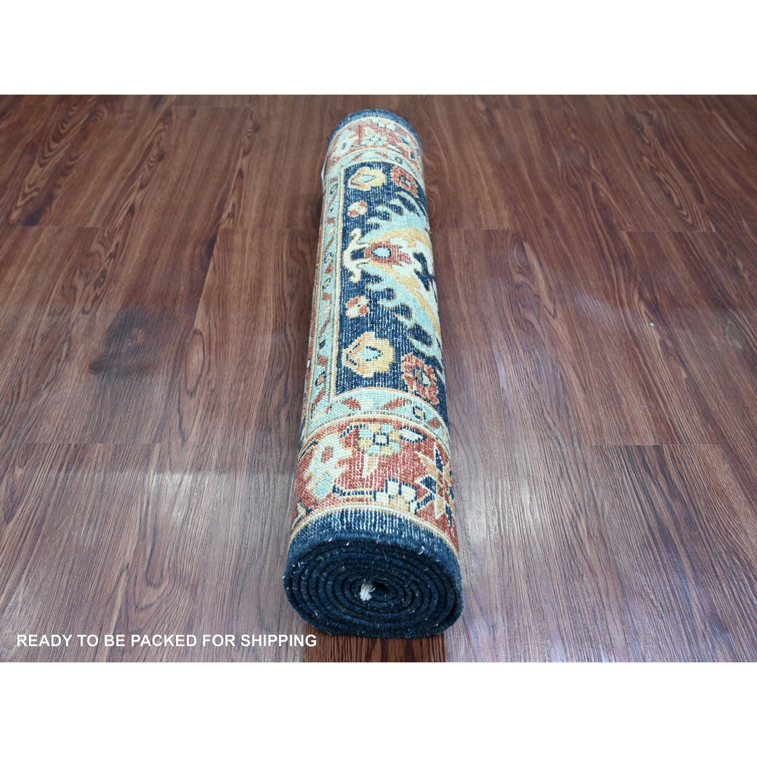 2'7" x 7'11" New Hand Knotted Blue Wool Runner Oriental Rug - MOA10220819