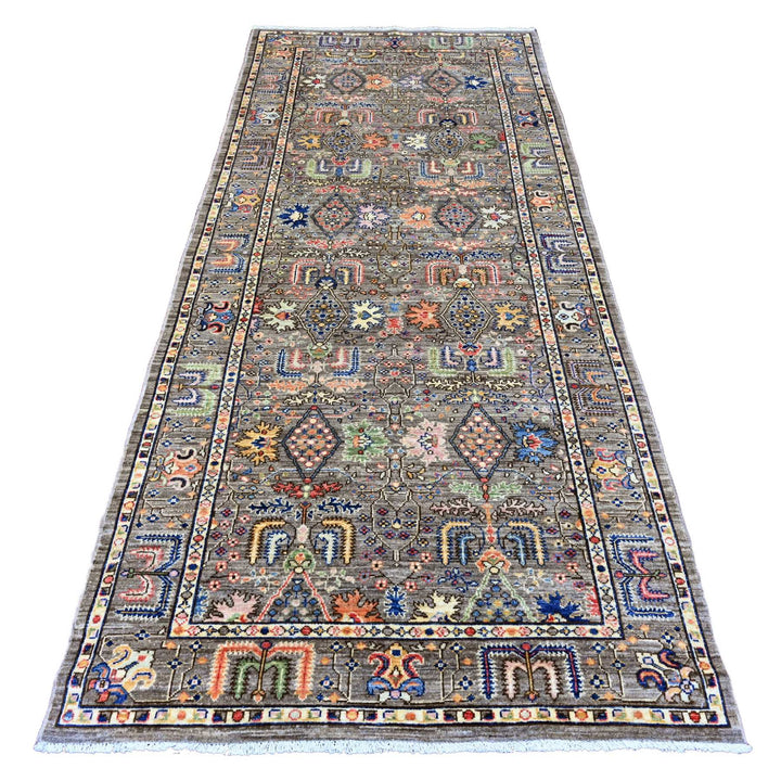 4'1" x 9'8" New Hand Knotted Brown Wool Runner Oriental Rug - MOA10220821