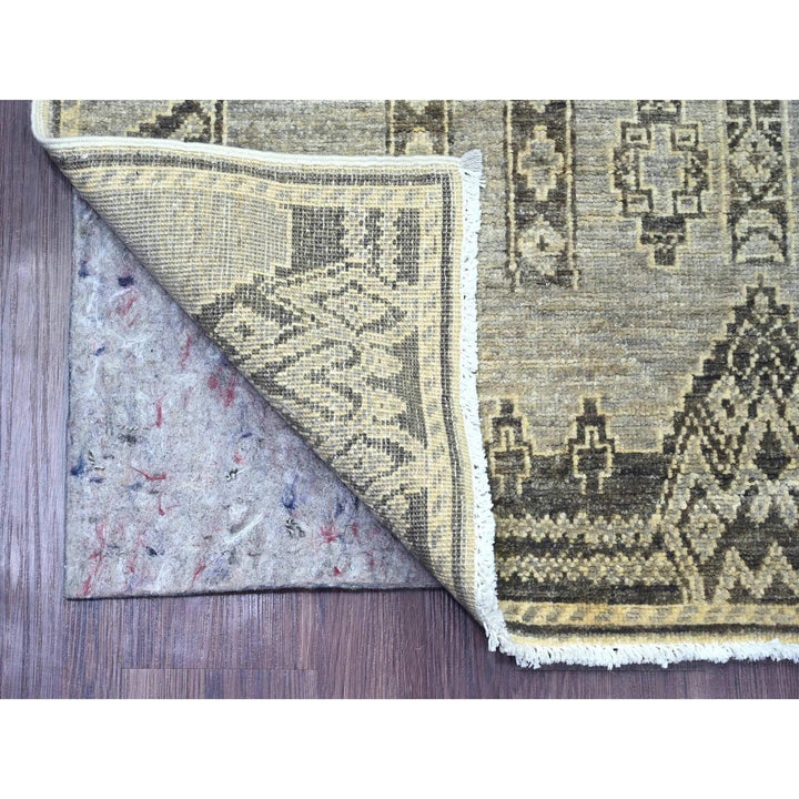 3'11" x 11'9" New Hand Knotted Grey Wool Runner Oriental Rug - MOA10220823