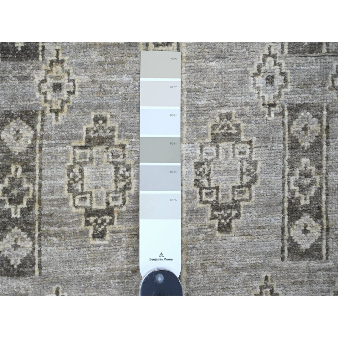 3'11" x 11'9" New Hand Knotted Grey Wool Runner Oriental Rug - MOA10220823