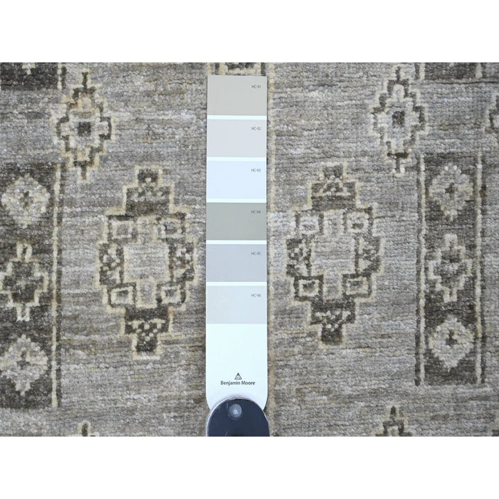 3'11" x 11'9" New Hand Knotted Grey Wool Runner Oriental Rug - MOA10220823