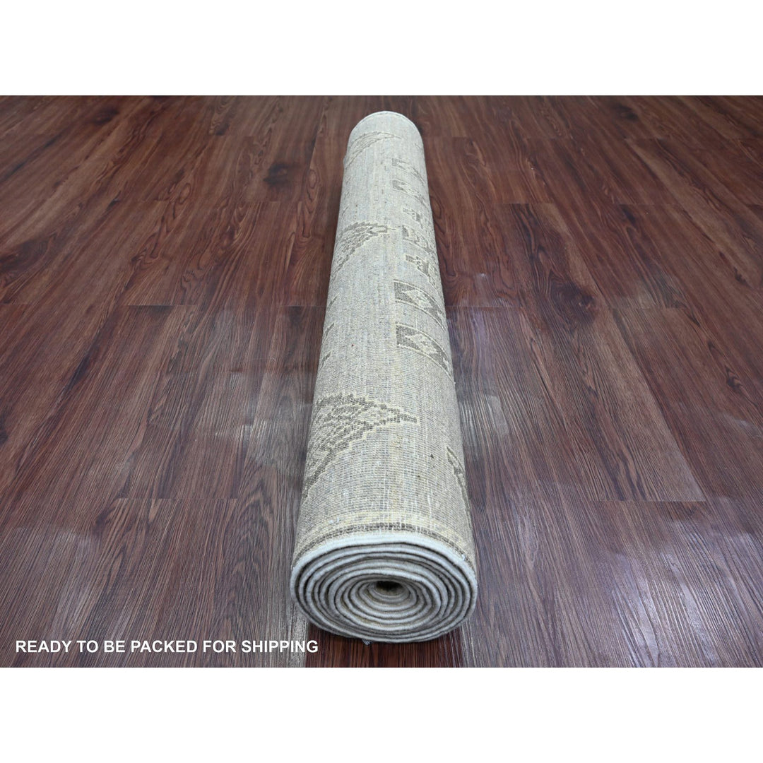 3'11" x 11'9" New Hand Knotted Grey Wool Runner Oriental Rug - MOA10220823