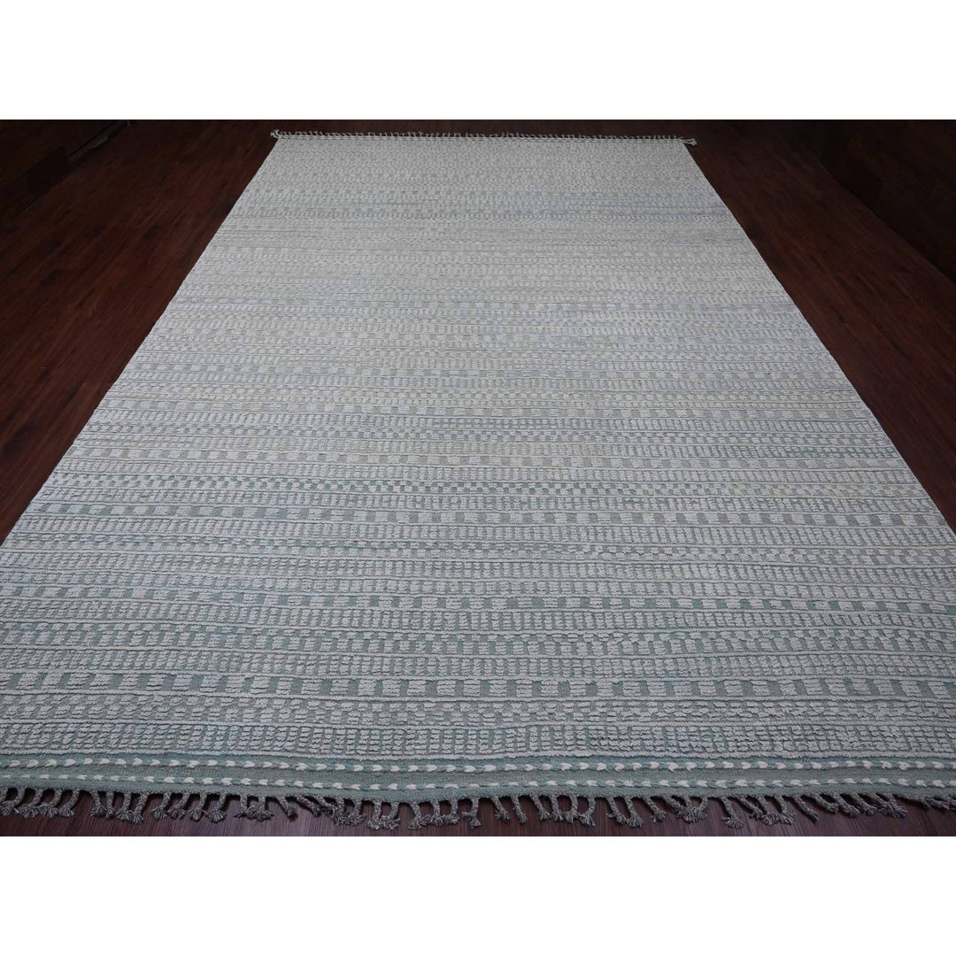 9'7" x 14'3" New Hand Knotted Green Wool Rectangle Oriental Rug - MOA10220830