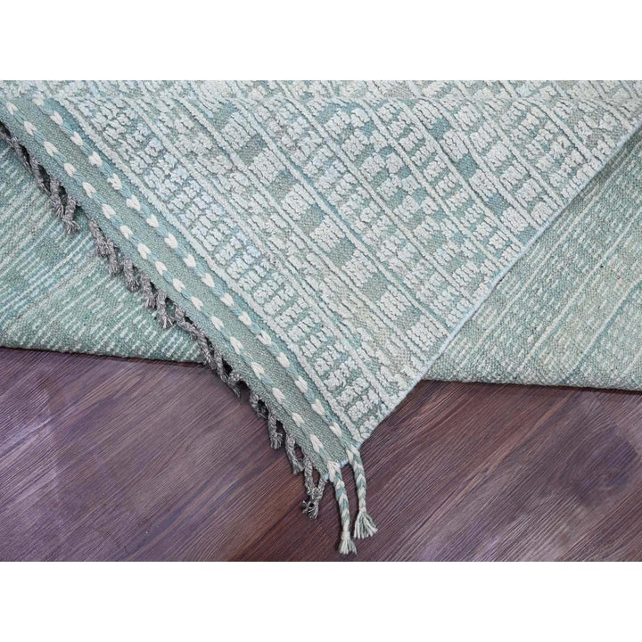 9'7" x 14'3" New Hand Knotted Green Wool Rectangle Oriental Rug - MOA10220830