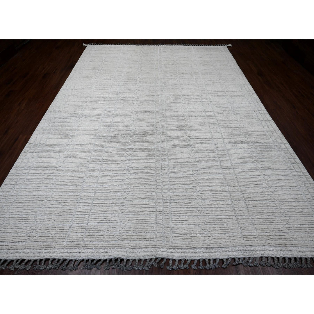 8'10" x 12'2" New Hand Knotted Ivory Wool Rectangle Oriental Rug - MOA10220831