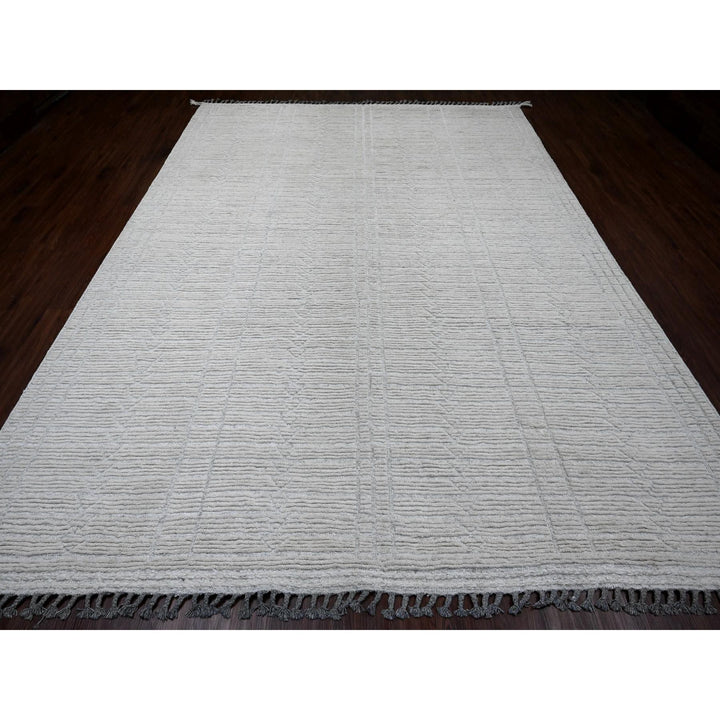 8'10" x 12'2" New Hand Knotted Ivory Wool Rectangle Oriental Rug - MOA10220831