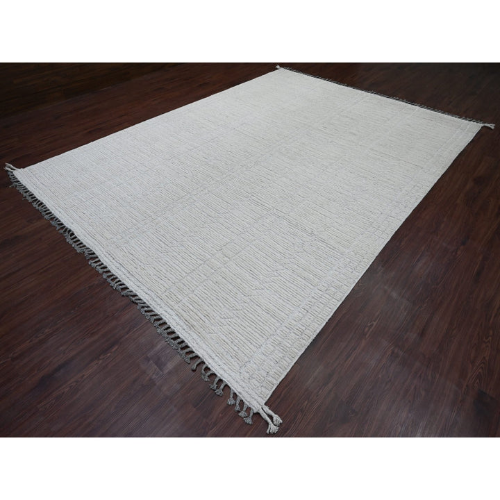 8'10" x 12'2" New Hand Knotted Ivory Wool Rectangle Oriental Rug - MOA10220831